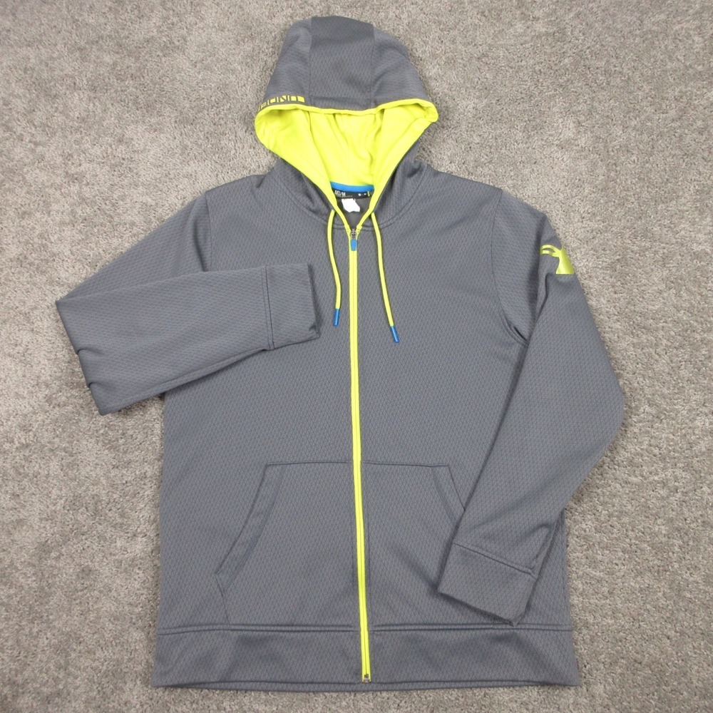 Under Armour Sweater Mens Medium Gray Yellow Fleece Full Zip Hoodie Sweatshirt